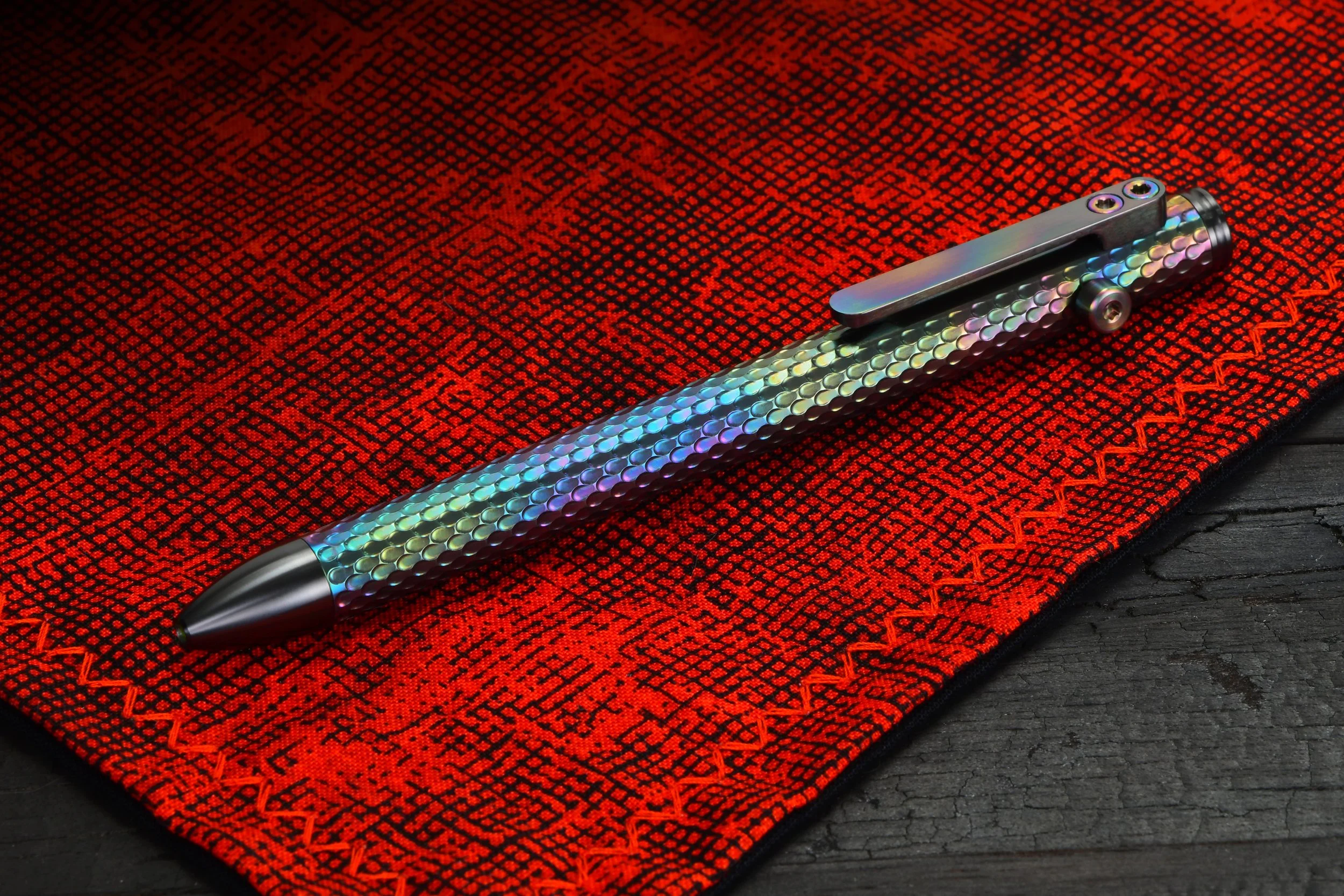 Titanium CamPen with beautiful blue accents — BILLETSPIN-EDC